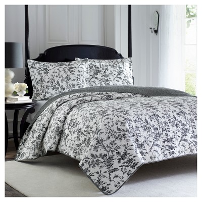 Amberley Quilt And Sham Set Twin Black & White - Laura Ashley