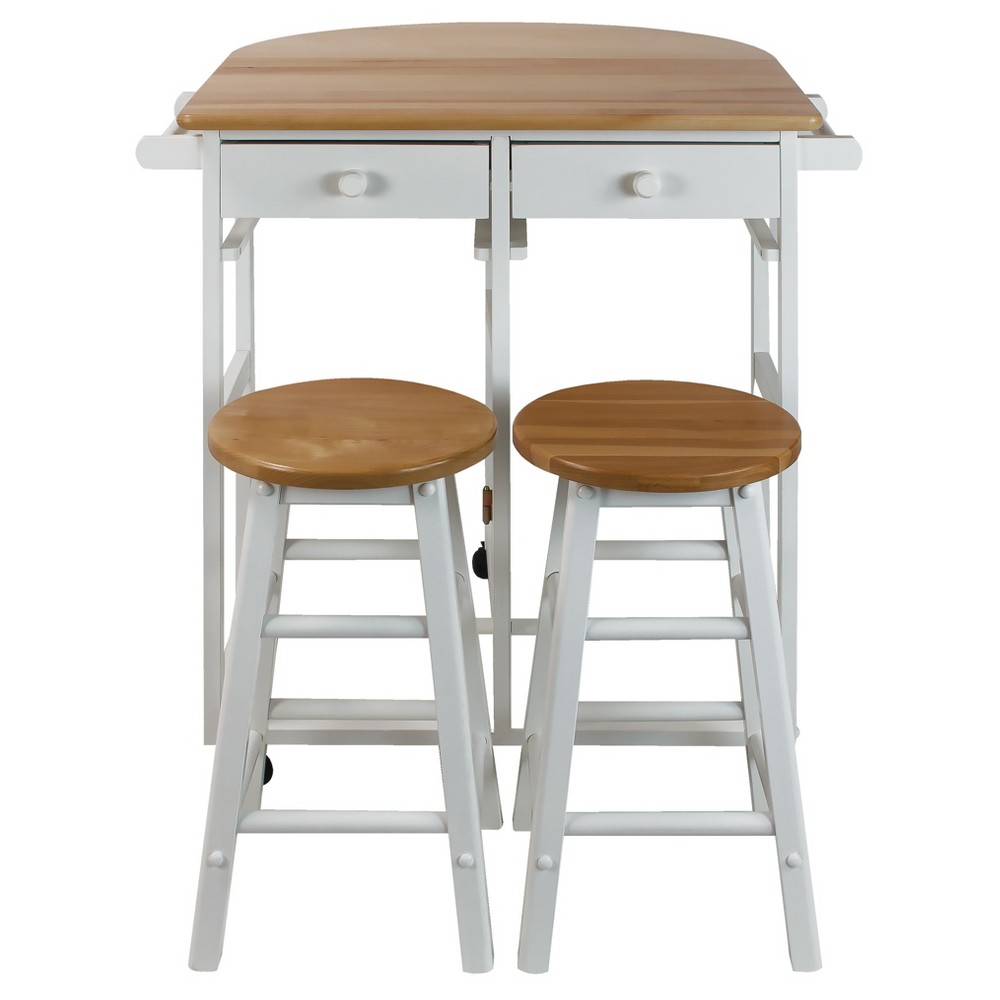 Photos - Other Furniture Breakfast Cart with Drop Leaf Table & Stool Set - White - Flora Home: Soli