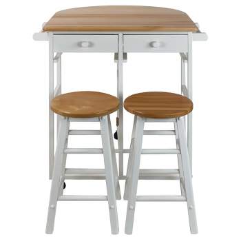 Breakfast Cart with Drop Leaf Table & Stool Set - Flora Home