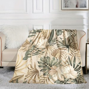 1pc Tropical Leaf and Floral Print Flannel Blanket, Multipurpose Gift Blanket, Office Blanket, Tropical Design, Christmas Gift. - 1 of 4