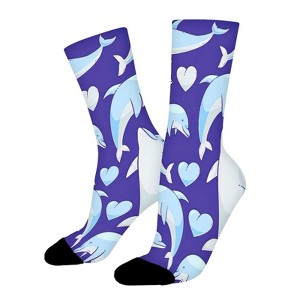 Dolphins Pattern Women Printed Crew Socks Funny Funky Socks Soft Polyester Novelty Gifts for Artists Men - 1 of 1