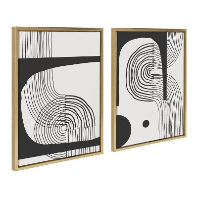 Kate and Laurel Sylvie Abstract Minimal C and D Framed Canvas by The Creative Bunch Studio, 2 Piece 18x24, Bright Gold