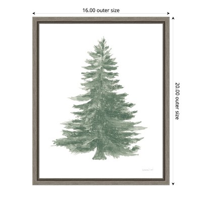 Holiday Tree Green and White Canvas Print with Gray Frame
