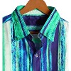 HAPPY BAY Men's Hawaiian Shirt Tropical Pocket Large Stripes Navy - 3 of 4