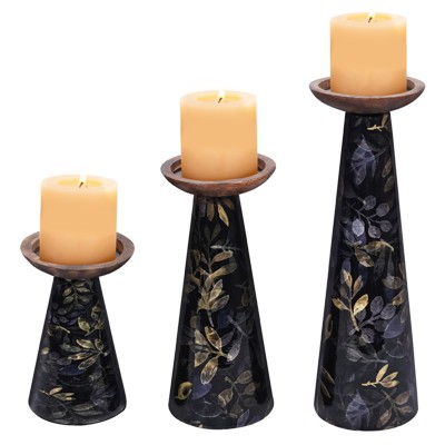 Mela Artisans Moody Floral Pillar Candleholders, Set of 3