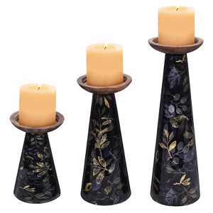 Mela Artisans Moody Floral Pillar Candleholders, Set of 3 - 1 of 4