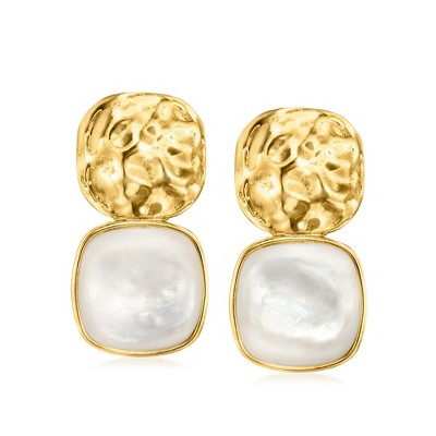 Ross-Simons Mother-Of-Pearl Organic Drop Earrings in 18kt Gold Over Sterling