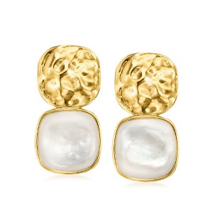 Ross-Simons Mother-Of-Pearl Organic Drop Earrings in 18kt Gold Over Sterling - 1 of 3