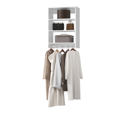 19.5 inch -34.5 inch Walk-ln Tower Unit Wall-mounted 3-Shelf Wood Closet System, Hanging rod, Bedroom
