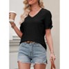 Coolmee Womens Summer Short Puff Sleeves Blouses Shirts V Neck Cute Solid Knit Casual Regular Fit Tops - 3 of 4