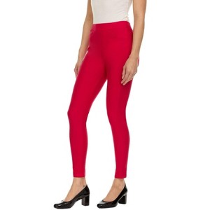 Premium Women's Stretch Ponte Pants With 5 Stylish Pockets - Perfect for Wear to Work - Dressy Leggings MS-1000 Red Medium - 1 of 3