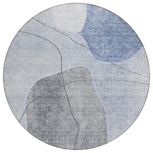 Denim Blue And Sky Blue Abstract Washable Indoor Outdoor Area Rug - 1 of 4