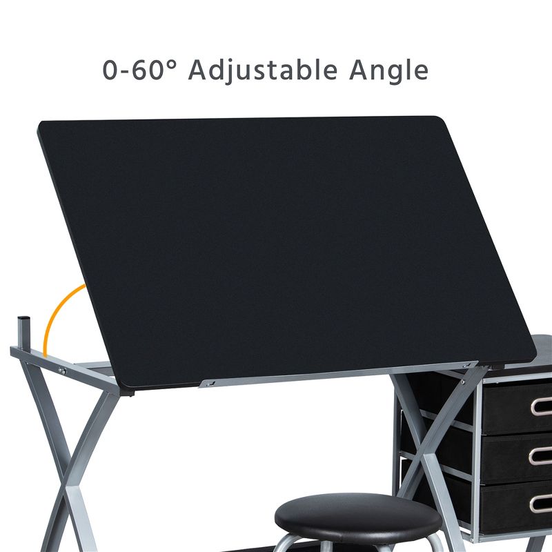 Yaheetech Adjustable Drafting Table Drawing Station Black, 4 of 11