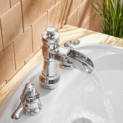 Polished Chrome 8-Inch Waterfall Widespread 2-Handle Bathroom Faucet