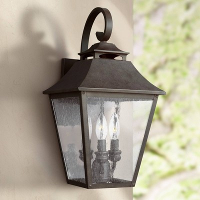 Galena Sable Finish 3-Light Outdoor Lantern with Clear Seeded Glass