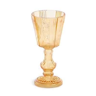 Park Hill Collection Maybelle Amber Glass Pedestal Candle Holder