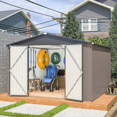 NicBex 10x10 FT Outdoor Storage Shed,Utility Metal Tool Storage with Lockable Doors for Backyard,Patio Lawn,Garden