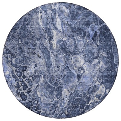 Navy Blue And Gray Abstract Washable Indoor Outdoor Area Rug