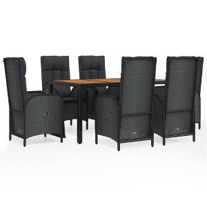 vidaXL 7-Piece Patio Dining Set - Black Poly Rattan, Reclining Chairs with Cushions, Sturdy Steel Frame, Acacia Wood Table - 1 of 4