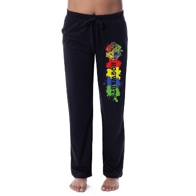 Harry Potter Womens' Hogwarts Splatter Paint House Crest Sleep Pajama Pants Black
