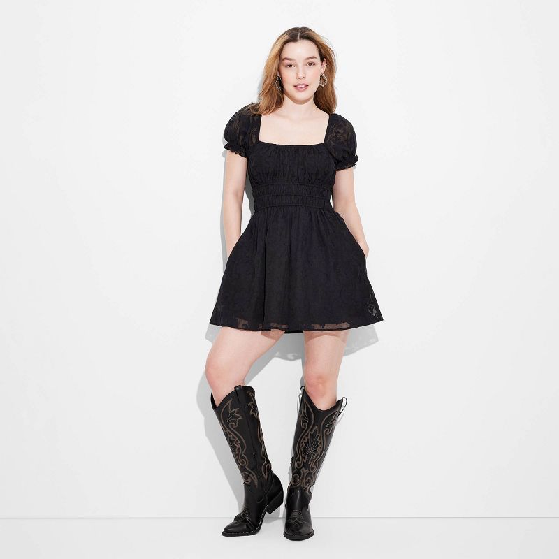 Women's Short Sleeve Burnout Fit & Flare Mini Skater Dress - Wild Fable™, 3 of 9