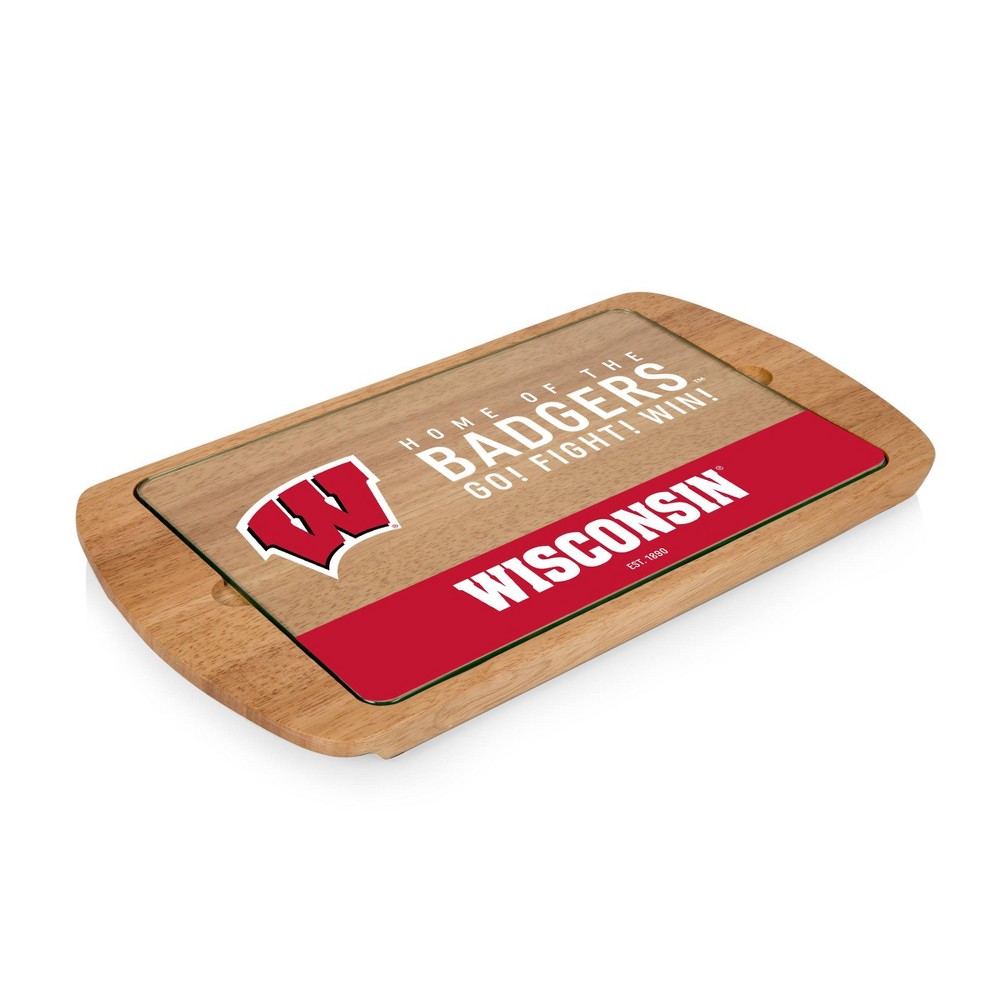 Photos - Serving Pieces NCAA Wisconsin Badgers Parawood Billboard Glass Top Serving Tray