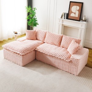 95.7'' Turtle Velvet L-Shaped Sectional Sofas with Twin-Seat and Left Chaise, Convertible Between L-Shape and Straight Shape, Includes 5 Pillows - 1 of 4