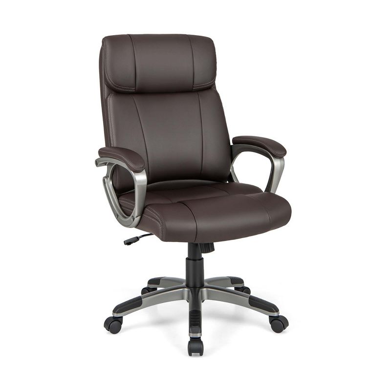 Costway Ergonomic Office Chair PU Leather Executive Swivel with Upholstered Armrests Brown, 4 of 9