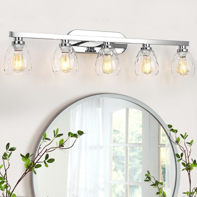 Bathroom Light Fixtures,Chrome Vanity Light Fixtures Over Mirror Wall Mount Lighting Fixture with Hammered Glass Shade E26 Socket for Hallway Kitchen