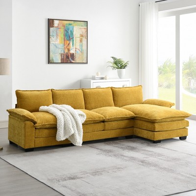 118" Modern L-Shaped Chenille Cloud Sofa with Double Seat Cushions, 5-Seat Upholstered Sofa Couch with Chaise Lounge 4W - ModernLuxe