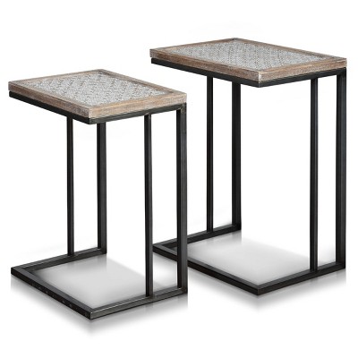 Set of 2 Jace Woven Rattan Side Tables Natural/Bronze - StyleCraft