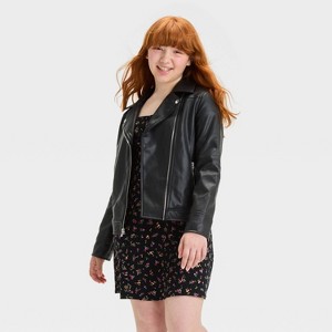 Girls' Solid Moto Jacket - art class™ Black - 1 of 3