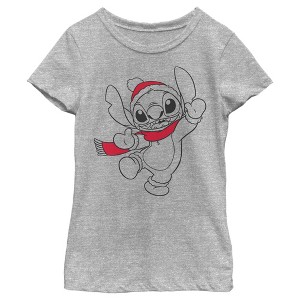 Girl's Lilo & Stitch Santa Hats and Smiles T-Shirt - 1 of 4