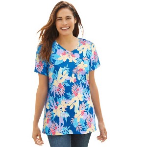 Woman Within Women's Plus Size Perfect Printed Short-Sleeve V-Neck Tee - 1 of 4