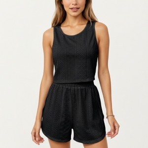 Anna-Kaci Lounge Women's Eyelet Tank and Lounge Shorts Set with Elastic Waist and Relaxed Cropped Fit - 1 of 4