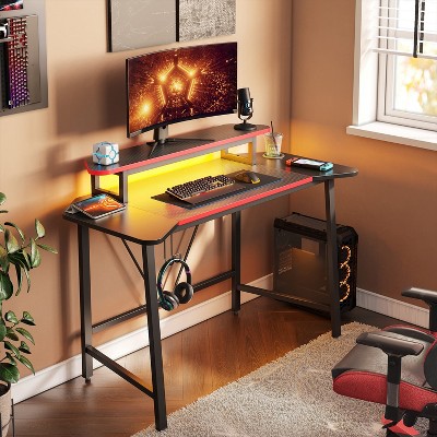 Bestier 63 inch Gaming Desk with LED Light Strip, Computer Desk with Monitor Stand in Black