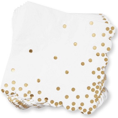 Juvale 50-Pack White with Gold Foil Scalloped Disposable Paper Napkins Party Supplies 6.5 In