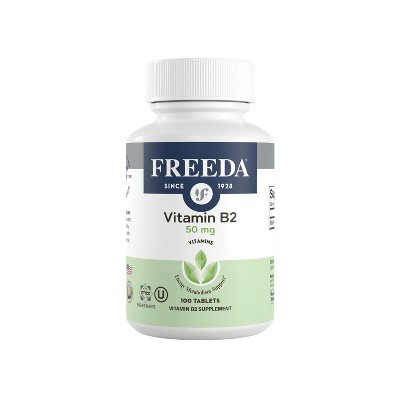 Freeda Vitamin B2 50mg – Riboflavin Supplement for Energy & Nervous System Support – Kosher, Vegan, Gluten-Free – 100 Tablets