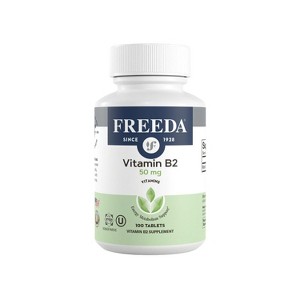 Freeda Vitamin B2 50mg – Riboflavin Supplement for Energy & Nervous System Support – Kosher, Vegan, Gluten-Free – 100 Tablets - 1 of 4