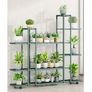 Plant Stand Indoor Outdoor, Flower Display Stand Wrought Iron Corner Multiple Planter Rack Organizer With Wheels For Room Corner Balcony Garden Patio - 1 of 4