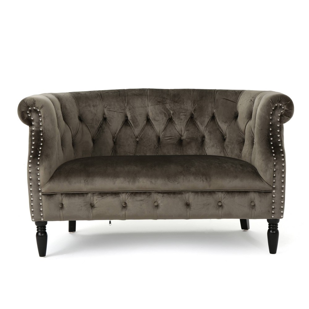 Photos - Sofa Milani Scroll Arm Loveseat Gray - Christopher Knight Home: Upholstered, Na