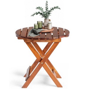 Karl Home|18.In Round Patio Folding Wood Side Table - 1 of 4