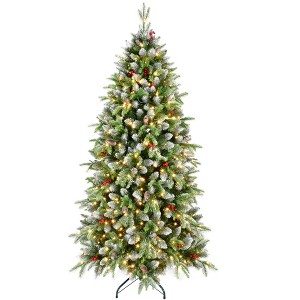 AZL1 Life Concept Artificial Trees 6-Foot Frosted Christmas Tree with Berry and Pinecone Accents for Indoor Holiday Decor, Green, 35"*37"*72" - 1 of 4