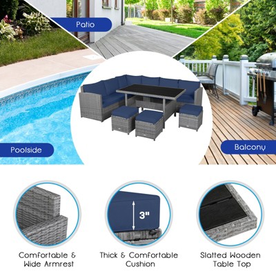 Navy Cushioned 7-Piece Outdoor Wicker Conversation Set