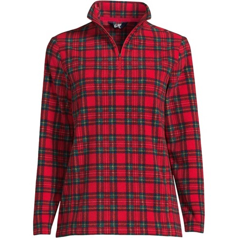 Lands' End Women's Fleece Quarter Zip Pullover - Medium - Rich Red Multi  Tartan : Target