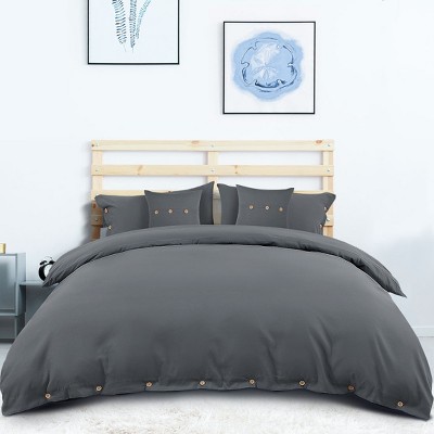 5 Pcs 110gsm Brushed Microfiber Solid Bedding Sets Queen Dark Gray - PiccoCasa