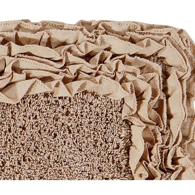 Taupe Cotton Shaggy Border Bath Rug with Ruffles