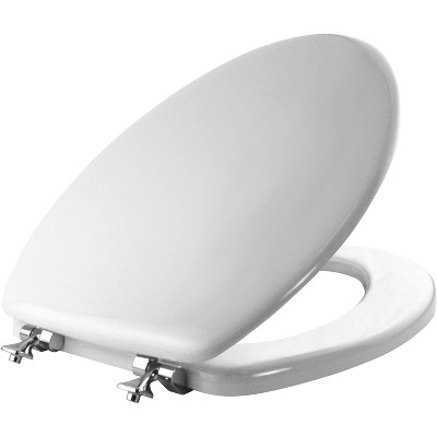 Photo 1 of **SEE NOTES**
Elongated Enameled Wood Toilet Seat with Never Loosens Chrome Hinge White - Mayfair by Bemis