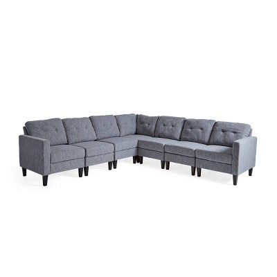 7pc Delilah Mid Century Modern Extended Sectional Sofa Set Gray - Christopher Knight Home