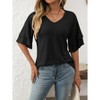 Pagoda Flutter Sleever Tops Womens Elegant V Neck Flowy Blouse Textured Short Sleeve Tops Elbow Sleeve Blouse Summer Casual Tops - 4 of 4